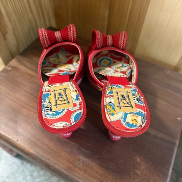 Miss L Fire Lola Red Suede Platform Heels with Bow - Picture 7 of 12